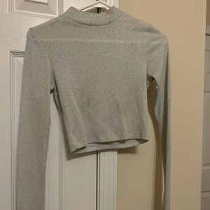 Silver sparkle mock neck fitted sweater